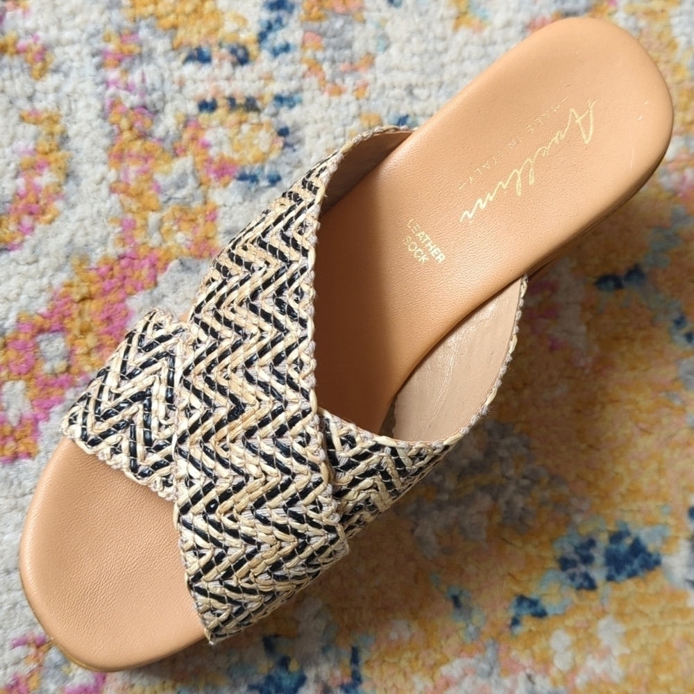 Avellini Woven Criss Cross Open Toe Slip On Heeled Platform Sandals Tan 9.5 - Picture 8 of 16